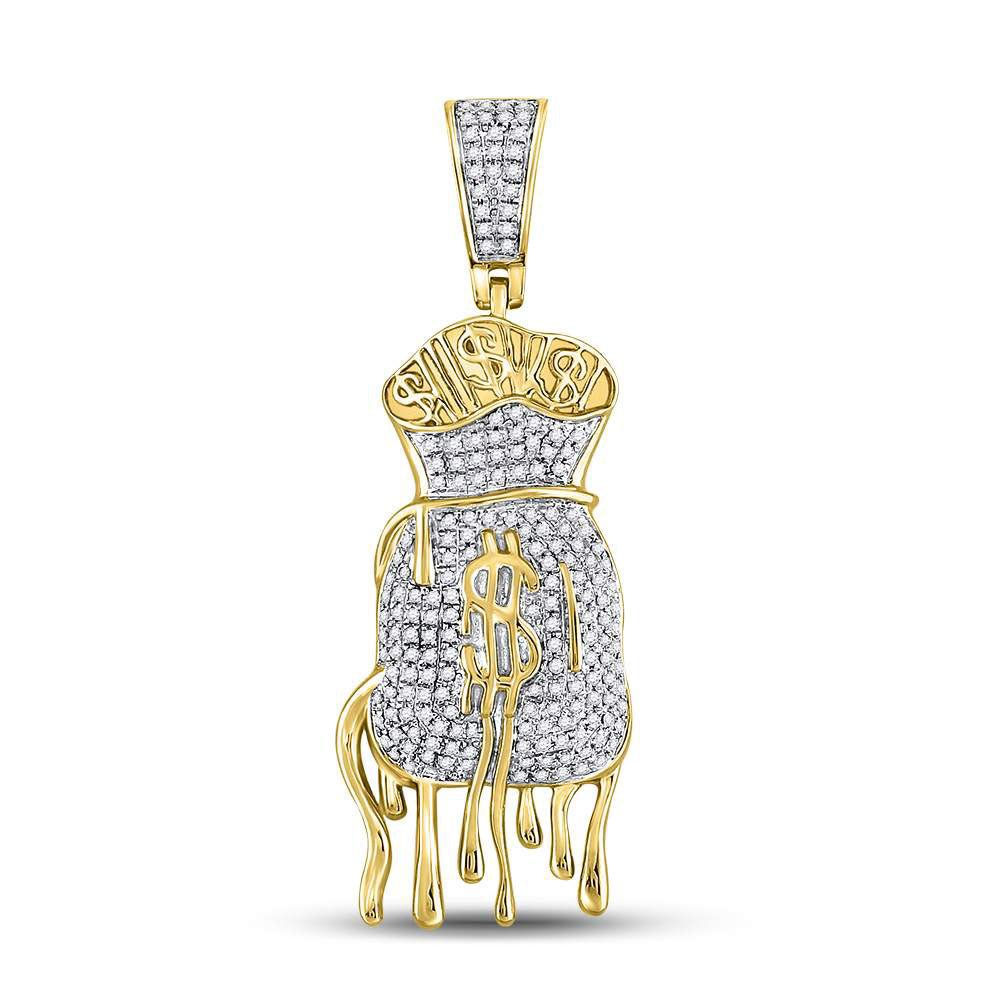 Luxurious 10kt Yellow Gold Men's Diamond Dripping Money Bag Charm Pendant - Splendid Jewellery