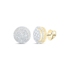 Luxurious 14kt Yellow Gold Men's Round Diamond Cluster Earrings, 3 - 7/8 Cttw - Splendid Jewellery
