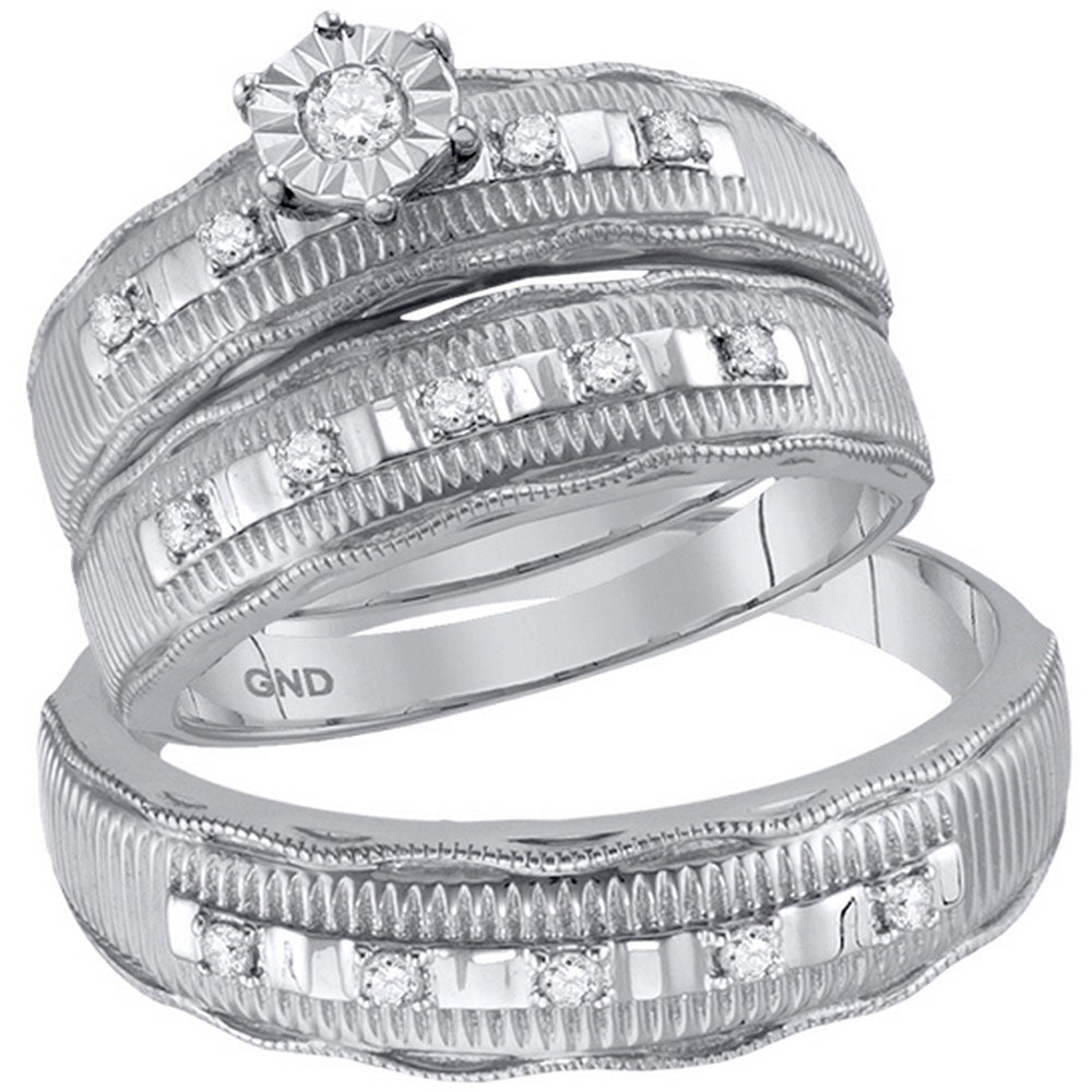 Luxurious Love Story | 10kt White Gold His Hers Round Diamond Solitaire Matching Wedding Set 1/4 Cttw - Splendid Jewellery