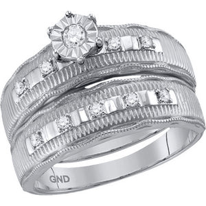 Luxurious Love Story | 10kt White Gold His Hers Round Diamond Solitaire Matching Wedding Set 1/4 Cttw - Splendid Jewellery