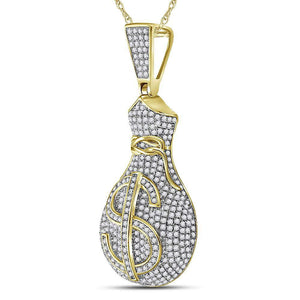 Luxurious Men's 10kt Yellow Gold Diamond Money Bag Dollar Sign Charm Pendant - 1 Cttw - Splendid Jewellery