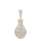 Luxurious Men's 10kt Yellow Gold Diamond Money Bag Dollar Sign Charm Pendant - 1 Cttw  Top View from Splendid Jewellery