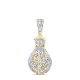 Luxurious Men's 10kt Yellow Gold Diamond Money Bag Dollar Sign Charm Pendant - 1 Cttw  Top View from Splendid Jewellery