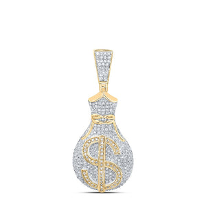 Luxurious Men's 10kt Yellow Gold Diamond Money Bag Dollar Sign Charm Pendant - 1 Cttw - Splendid Jewellery