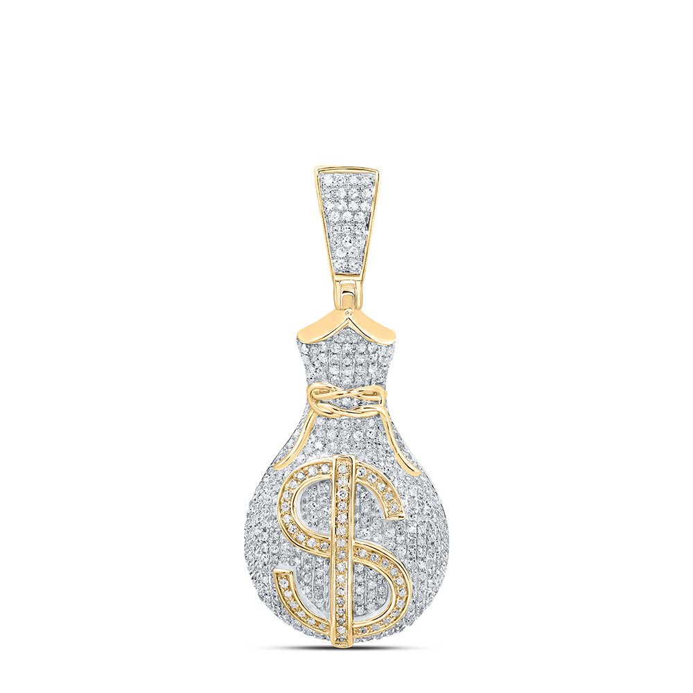 Luxurious Men's 10kt Yellow Gold Diamond Money Bag Dollar Sign Charm Pendant - 1 Cttw - Splendid Jewellery