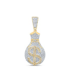 Luxurious Men's 10kt Yellow Gold Diamond Money Bag Dollar Sign Charm Pendant - 1 Cttw - Splendid Jewellery