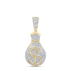Luxurious Men's 10kt Yellow Gold Diamond Money Bag Dollar Sign Charm Pendant - 1 Cttw - Splendid Jewellery