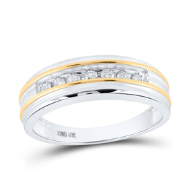 Luxury Brilliance: 10kt White Gold Men's Round Diamond Single Row Wedding Band Ring - Alternate view 1 from Splendid Jewellery