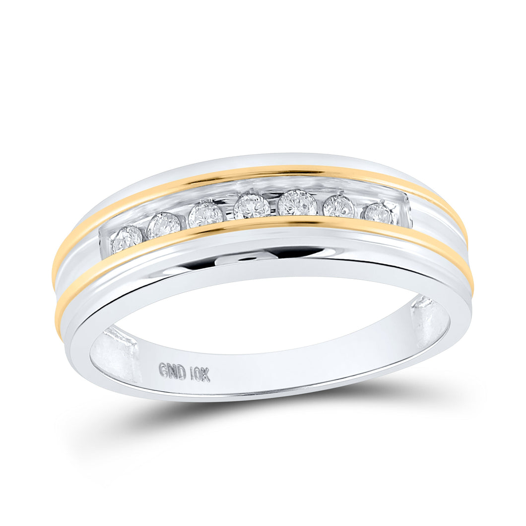 Luxury Brilliance: 10kt White Gold Men's Round Diamond Single Row Wedding Band Ring - Splendid Jewellery