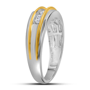 Luxury Brilliance: 10kt White Gold Men's Round Diamond Single Row Wedding Band Ring - Splendid Jewellery