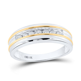 Luxury Brilliance: 10kt White Gold Men's Round Diamond Single Row Wedding Band Ring - Splendid Jewellery