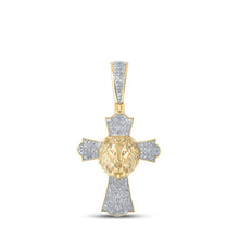 Load image into Gallery viewer, Majestic 10kt Yellow Gold Lion Face Cross Diamond Charm Pendant - 1/2 Cttw - Splendid Jewellery