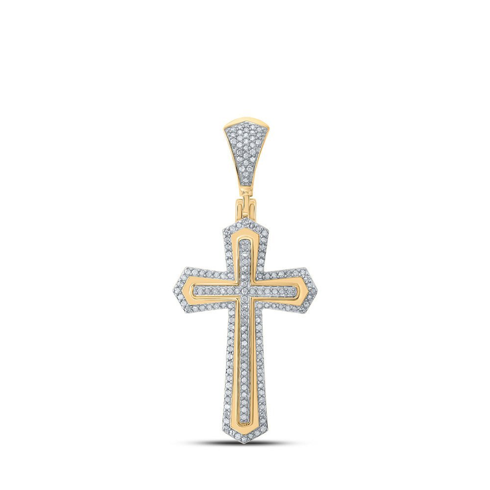 Majestic 10kt Yellow Gold Men's Diamond Cross Charm Pendant - 3/8 Cttw - Splendid Jewellery