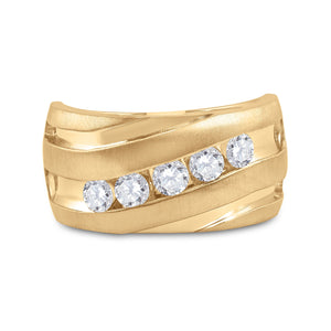 Majestic Brilliance: 10kt Yellow Gold Mens Round Diamond Wedding Anniversary Band Ring - Splendid Jewellery