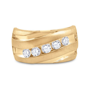 Majestic Brilliance: 10kt Yellow Gold Mens Round Diamond Wedding Anniversary Band Ring - Splendid Jewellery