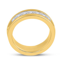 Load image into Gallery viewer, Majestic Brilliance 14kt Yellow Gold Men&#39;s Princess Diamond Wedding Single Row Band Ring - Side View