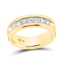 Load image into Gallery viewer, Majestic Brilliance 14kt Yellow Gold Men&#39;s Princess Diamond Wedding Single Row Band Ring - Top View