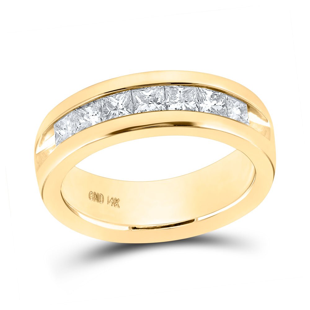 Majestic Brilliance 14kt Yellow Gold Men's Princess Diamond Wedding Single Row Band Ring - Splendid Jewellery