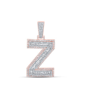Men's Baguette Diamond Z Initial Charm Pendant in 10kt Two - tone Gold - 1 - 7/8 Cttw - Splendid Jewellery