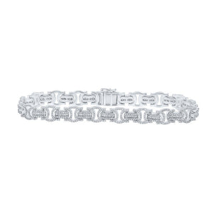 Men's Bracelets | 10kt White Gold Mens Baguette Diamond Byzantine Link Bracelet 3-3/4 Cttw | Splendid Jewellery GND