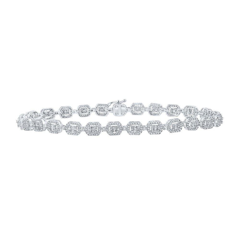Men's Bracelets | 10kt White Gold Mens Baguette Diamond Geometric Link Bracelet 3 Cttw | Splendid Jewellery GND
