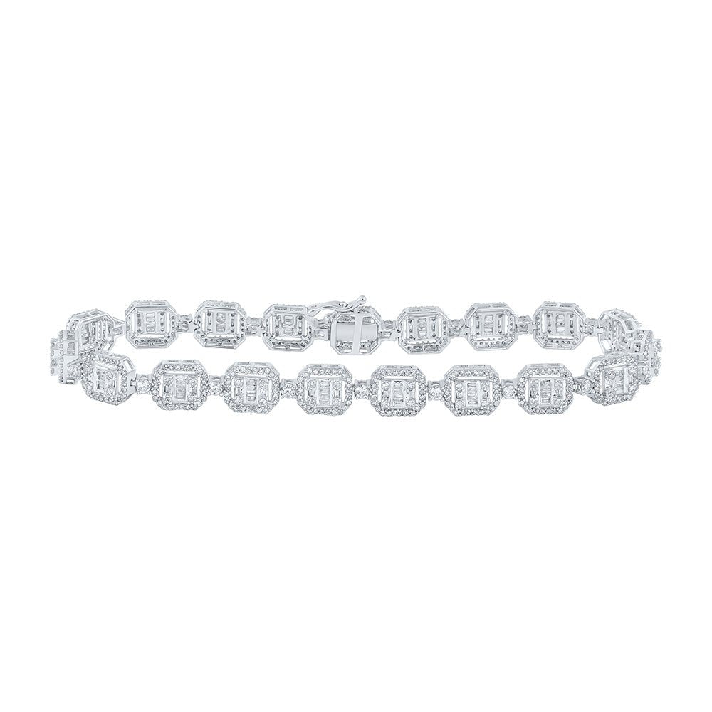 Men's Bracelets | 10kt White Gold Mens Baguette Diamond Link Bracelet 4-1/2 Cttw | Splendid Jewellery GND