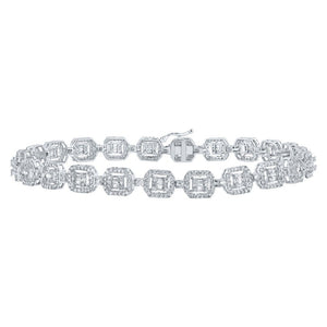 Men's Bracelets | 10kt White Gold Mens Baguette Diamond Square Link Bracelet 4 Cttw | Splendid Jewellery GND