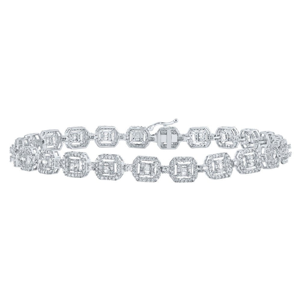 Men's Bracelets | 10kt White Gold Mens Baguette Diamond Square Link Bracelet 4 Cttw | Splendid Jewellery GND