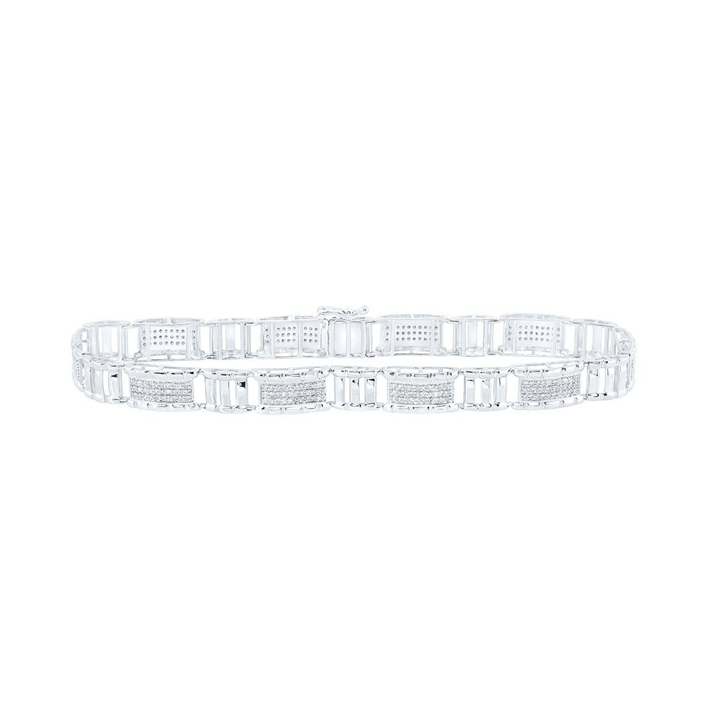 Men's Bracelets | 10kt White Gold Mens Round Diamond 8.5-inch Link Bracelet 1-1/4 Cttw | Splendid Jewellery GND