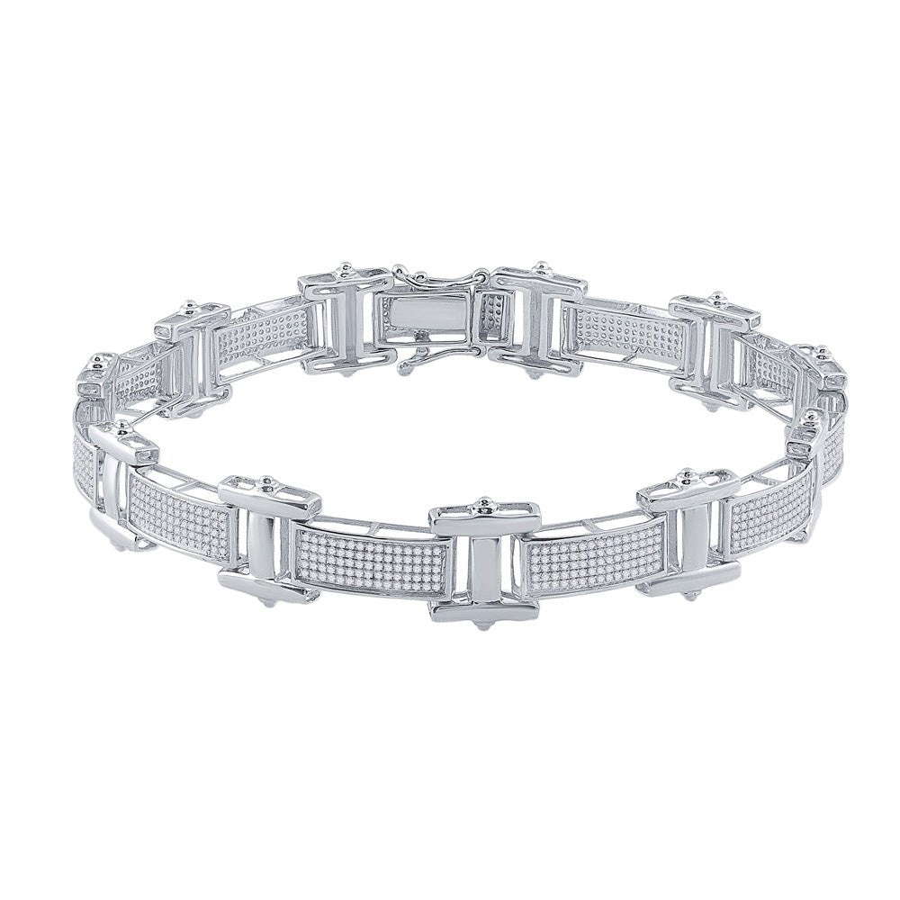 Men's Bracelets | 10kt White Gold Mens Round Diamond Link Bracelet 1-1/2 Cttw | Splendid Jewellery GND