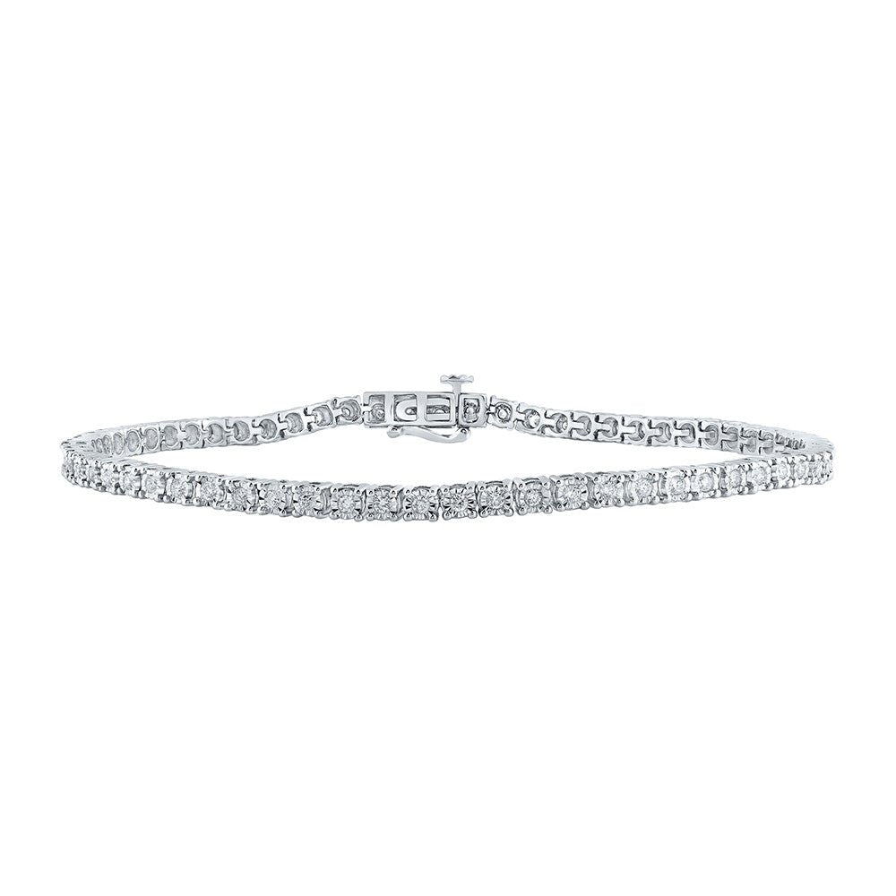 Men's Bracelets | 10kt White Gold Mens Round Diamond Link Bracelet 1-1/3 Cttw | Splendid Jewellery GND