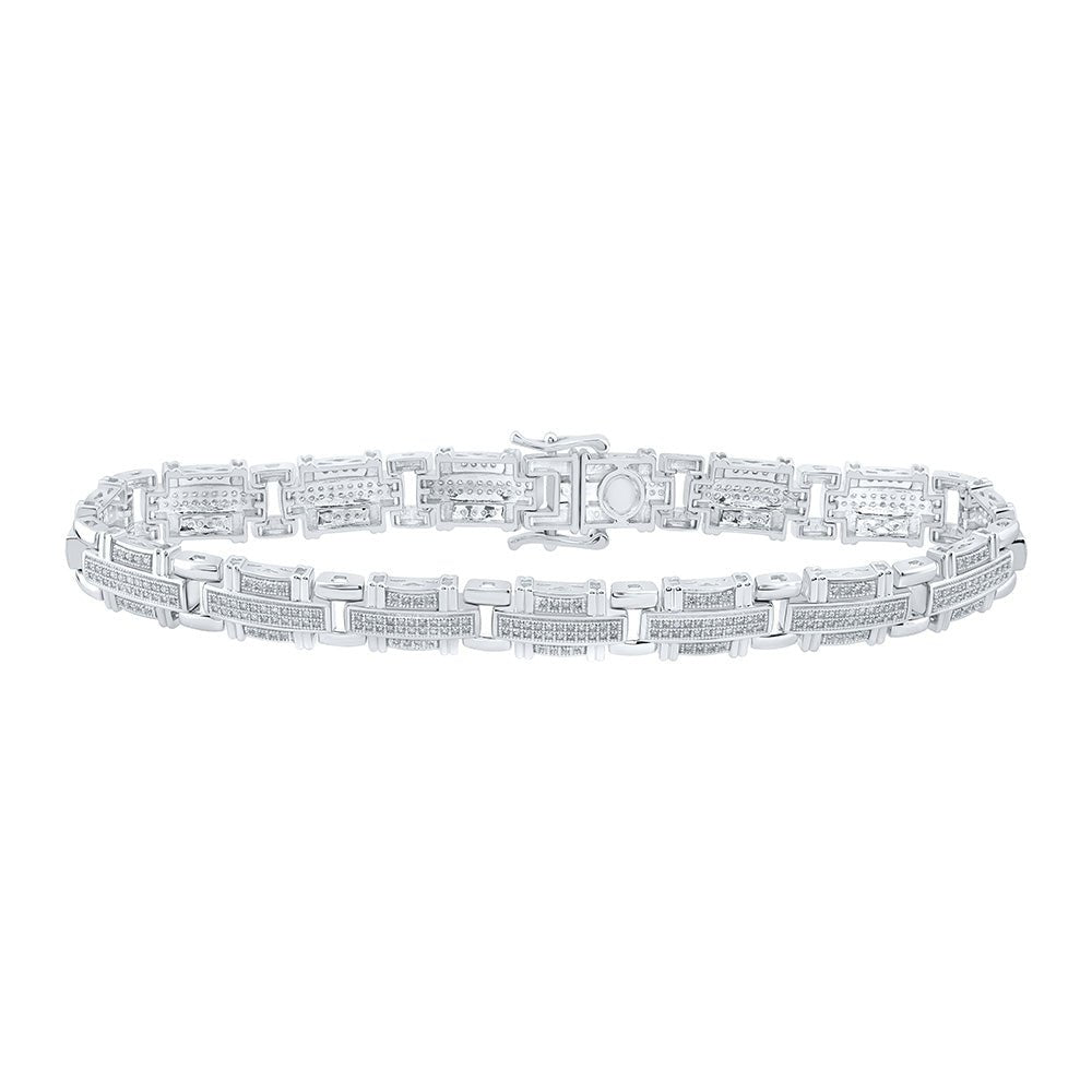 Men's Bracelets | 10kt White Gold Mens Round Diamond Link Bracelet 1-1/4 Cttw | Splendid Jewellery GND