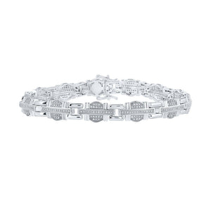Men's Bracelets | 10kt White Gold Mens Round Diamond Link Bracelet 1 Cttw | Splendid Jewellery GND