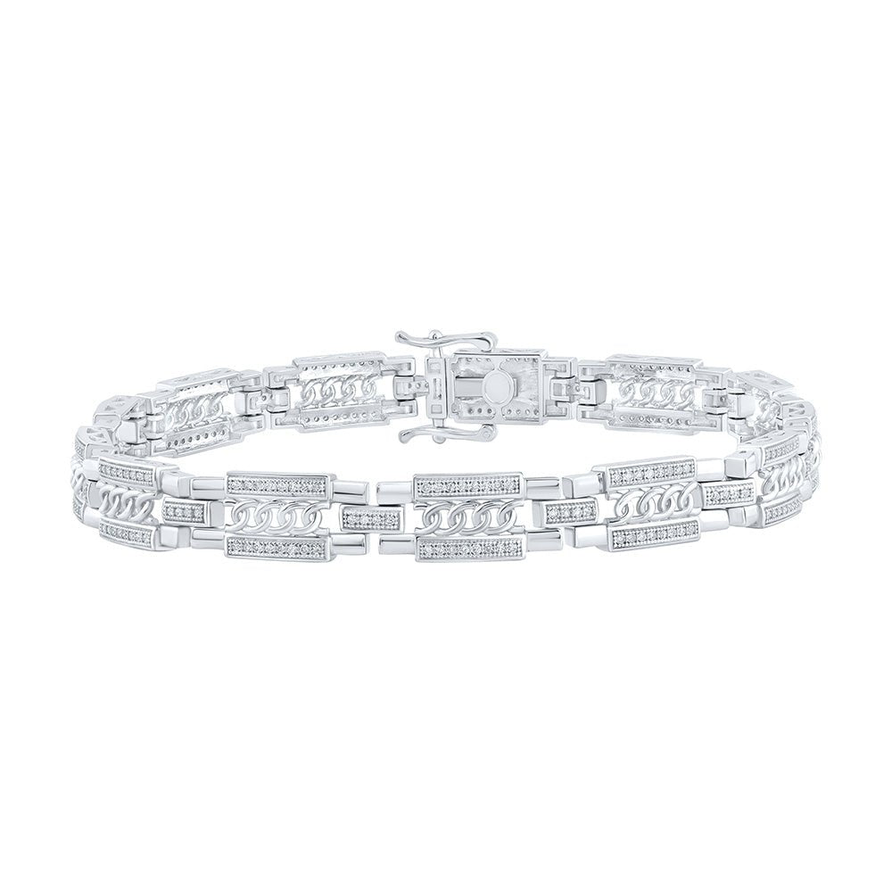 Men's Bracelets | 10kt White Gold Mens Round Diamond Link Bracelet 3/4 Cttw | Splendid Jewellery GND