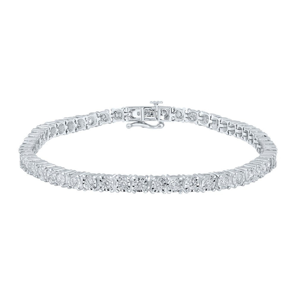 Men's Bracelets | 10kt White Gold Mens Round Diamond Single Row Link Bracelet 3 Cttw | Splendid Jewellery GND