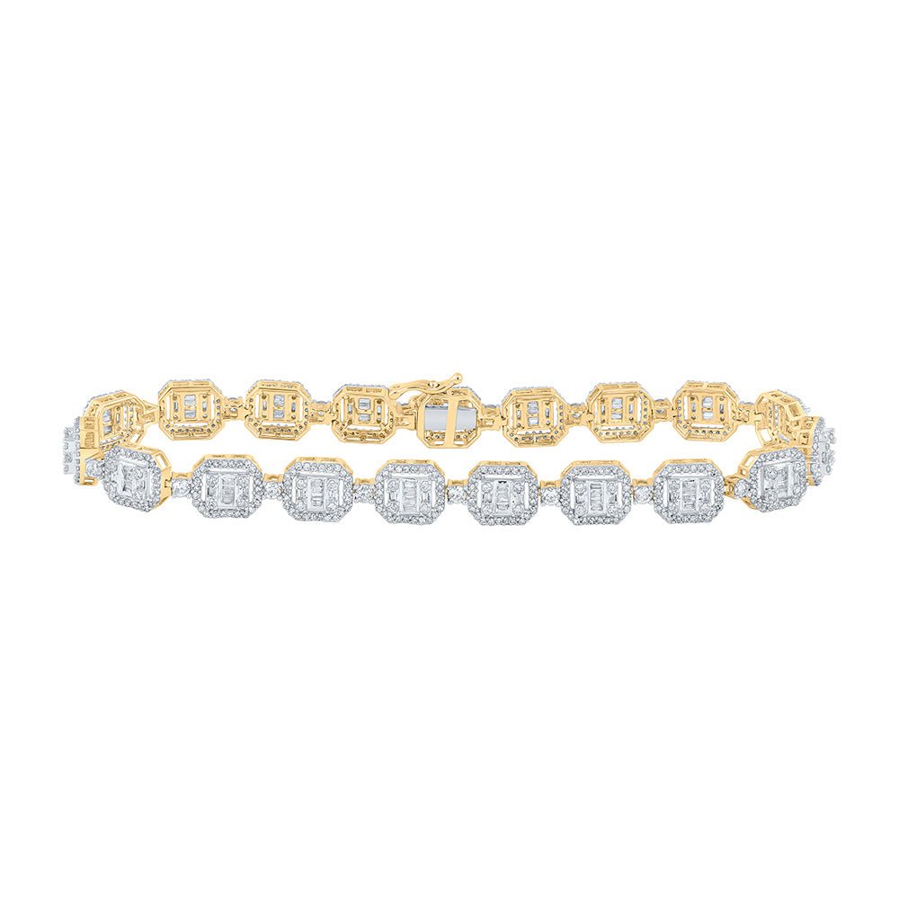 Men's Bracelets | 10kt Yellow Gold Mens Baguette Diamond 8.5-inch Link Bracelet 4-1/2 Cttw | Splendid Jewellery GND