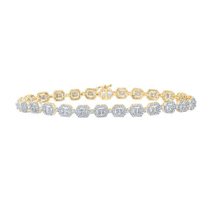 Men's Bracelets | 10kt Yellow Gold Mens Baguette Diamond Geometric Link Bracelet 2-7/8 Cttw | Splendid Jewellery GND