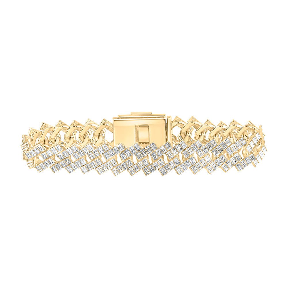 Men's Bracelets | 10kt Yellow Gold Mens Baguette Diamond Link Bracelet 7-3/4 Cttw | Splendid Jewellery GND