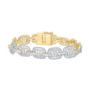 Men's Bracelets | 10kt Yellow Gold Mens Baguette Diamond Link Bracelet 8-1/2 Cttw | Splendid Jewellery GND