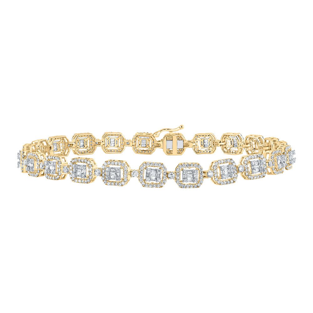 Men's Bracelets | 10kt Yellow Gold Mens Baguette Diamond Square Link Bracelet 4 Cttw | Splendid Jewellery GND