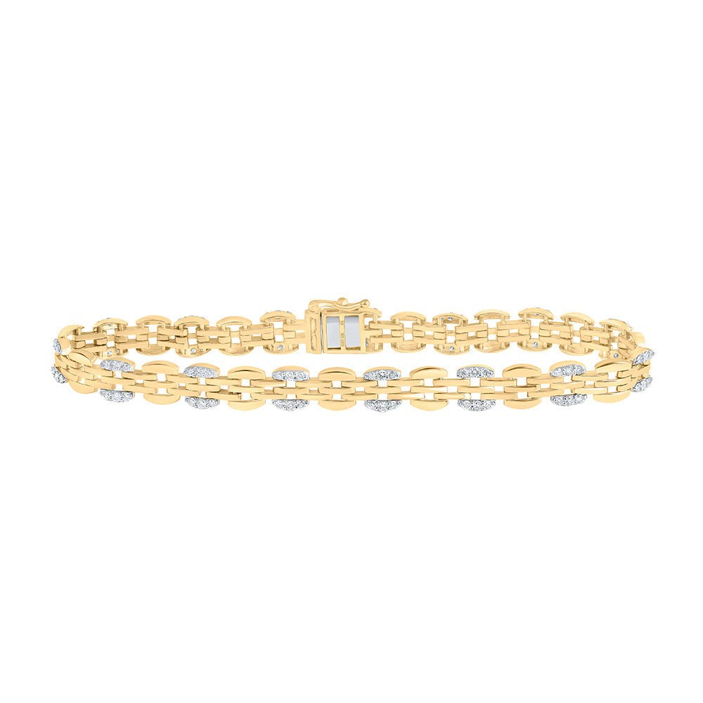 Men's Bracelets | 10kt Yellow Gold Mens Round Diamond 8.5-inch Link Bracelet 1-1/2 Cttw | Splendid Jewellery GND