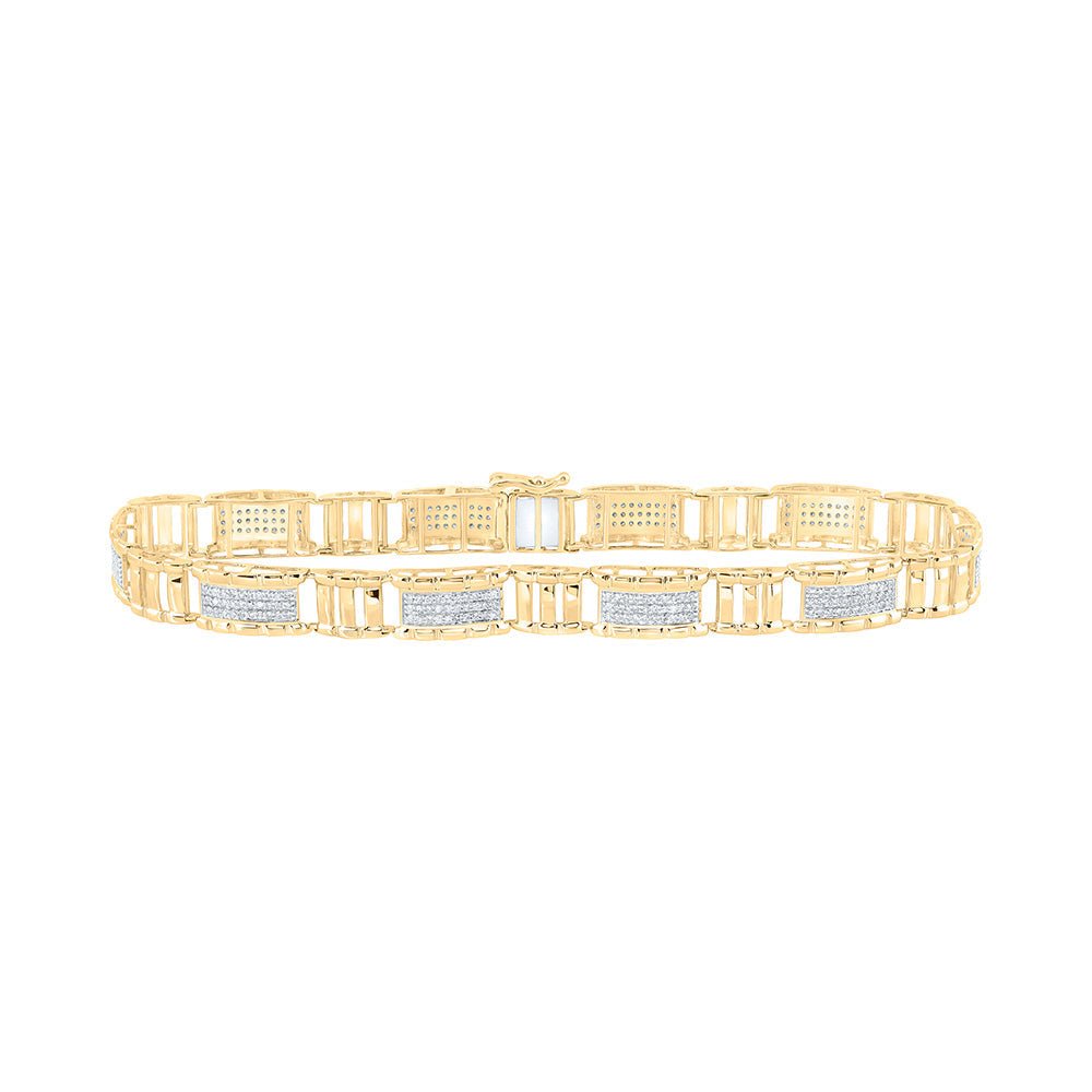 Men's Bracelets | 10kt Yellow Gold Mens Round Diamond 8.5-inch Link Bracelet 1-1/4 Cttw | Splendid Jewellery GND