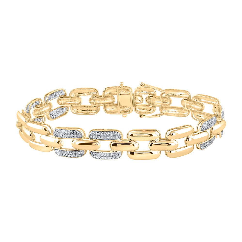 Men's Bracelets | 10kt Yellow Gold Mens Round Diamond Anchor Link Bracelet 1 Cttw | Splendid Jewellery GND