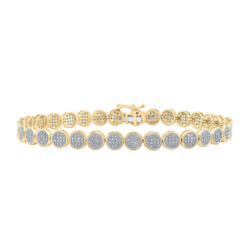 Men's Bracelets | 10kt Yellow Gold Mens Round Diamond Circle Button Link Bracelet 1 Cttw | Splendid Jewellery GND