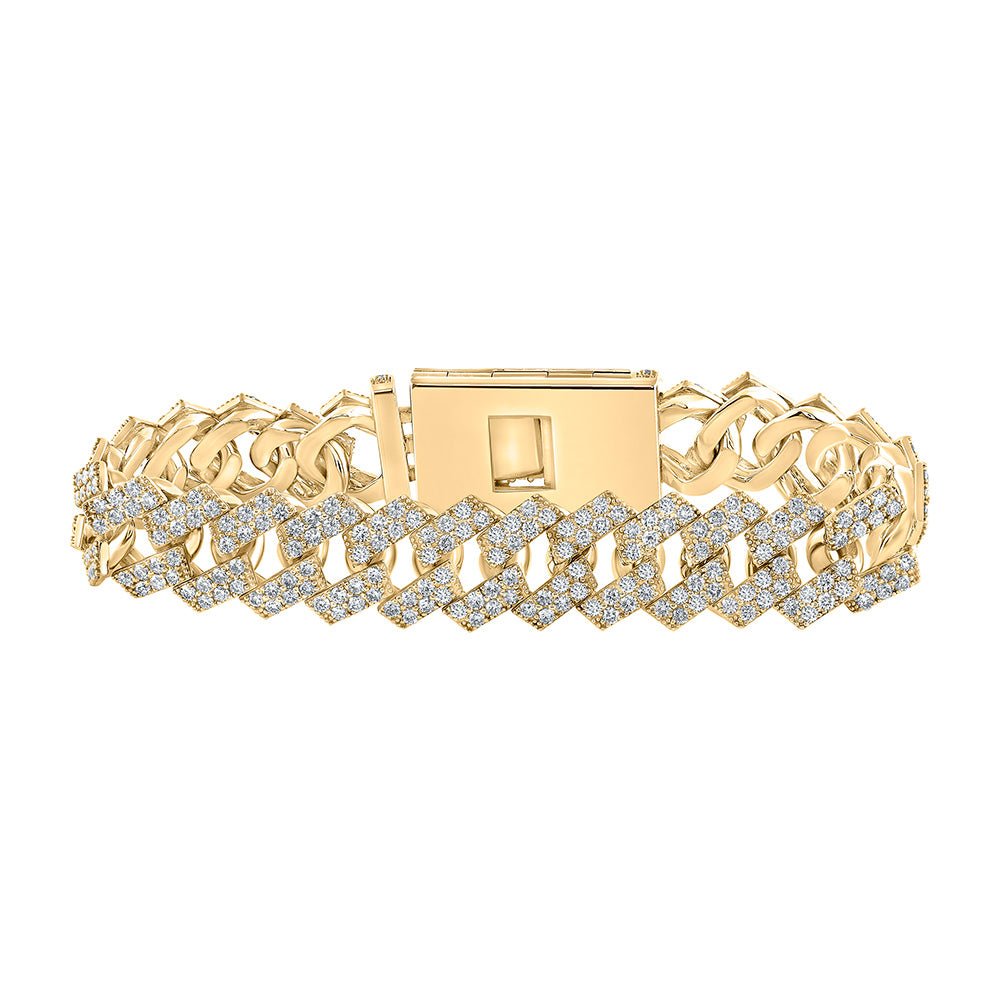 Men's Bracelets | 10kt Yellow Gold Mens Round Diamond Cuban Link Bracelet 14-1/2 Cttw | Splendid Jewellery GND