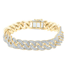 Load image into Gallery viewer, 10kt Yellow Gold Men&#39;s Captivating Round Diamond Cuban Link Bracelet 6-3/4 Cttw Top view from the 10Kt Yellow Gold Mens Round Diamond Cuban Link Fashion Bracelet 7 3 4 Cttwpin280081 collection by Splendid Jewellery