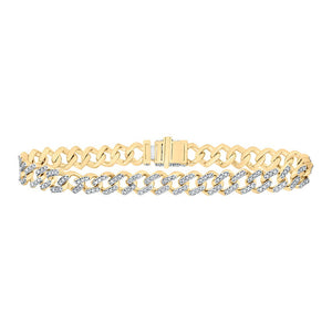 Men's Bracelets | 10kt Yellow Gold Mens Round Diamond Curb Link Bracelet 3 Cttw | Splendid Jewellery GND