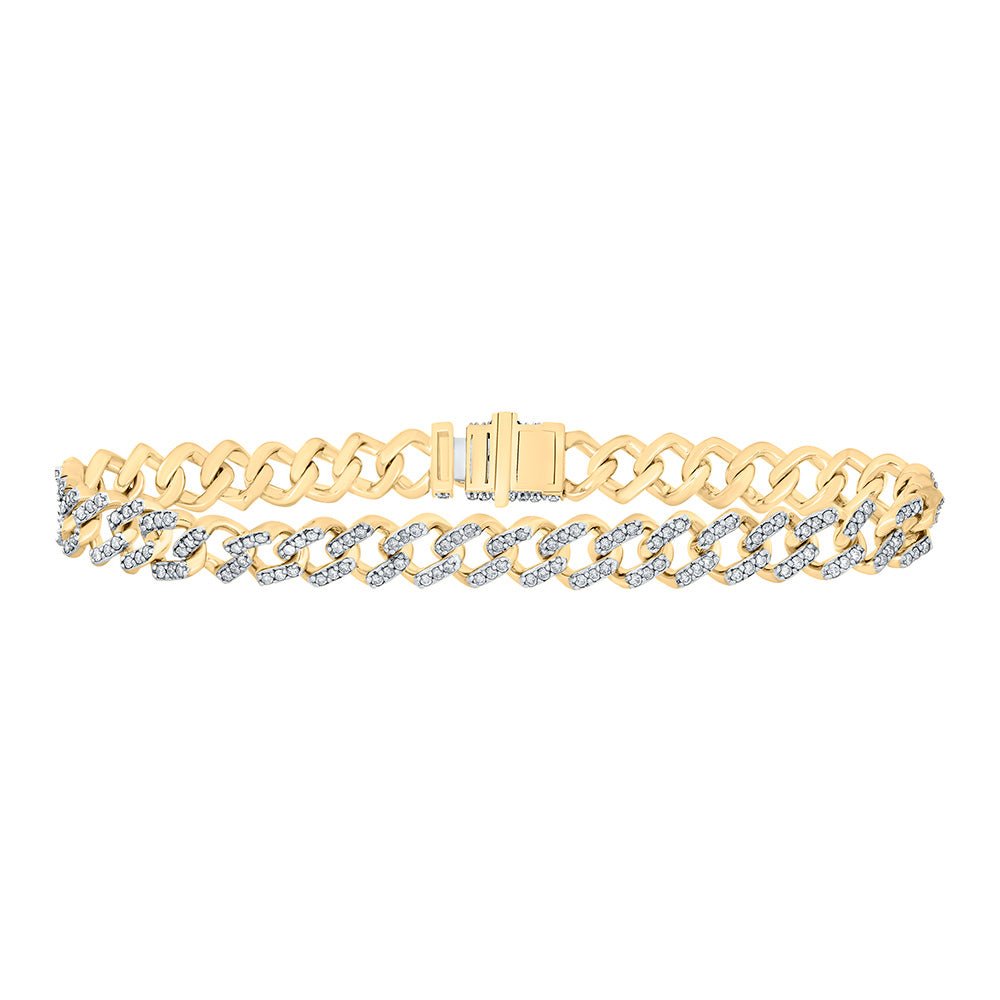 Men's Bracelets | 10kt Yellow Gold Mens Round Diamond Curb Link Bracelet 3 Cttw | Splendid Jewellery GND