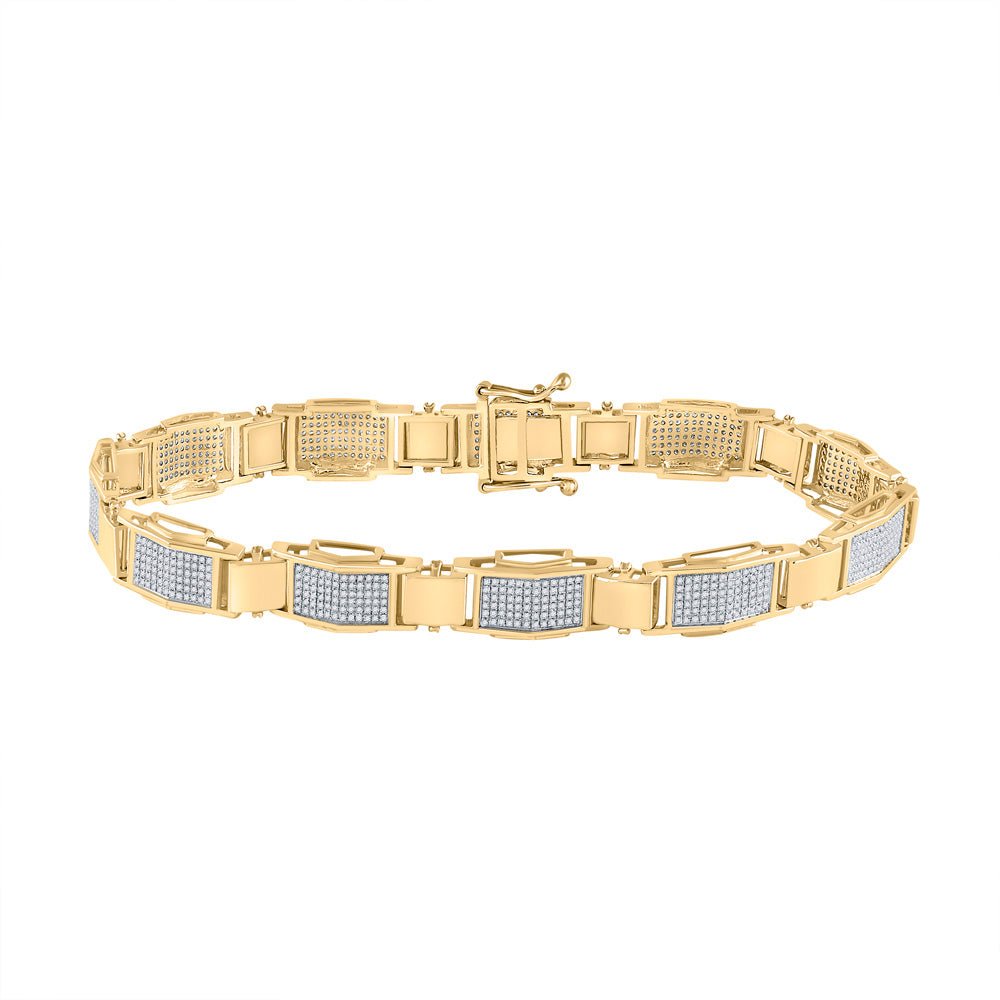 Men's Bracelets | 10kt Yellow Gold Mens Round Diamond Link Bracelet 1-1/2 Cttw | Splendid Jewellery GND