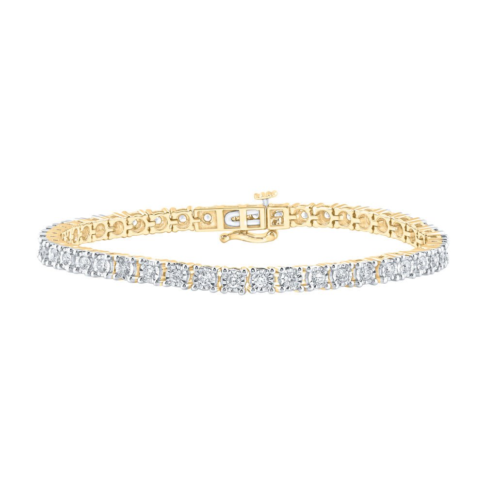 Men's Bracelets | 10kt Yellow Gold Mens Round Diamond Link Bracelet 1-3/8 Cttw | Splendid Jewellery GND